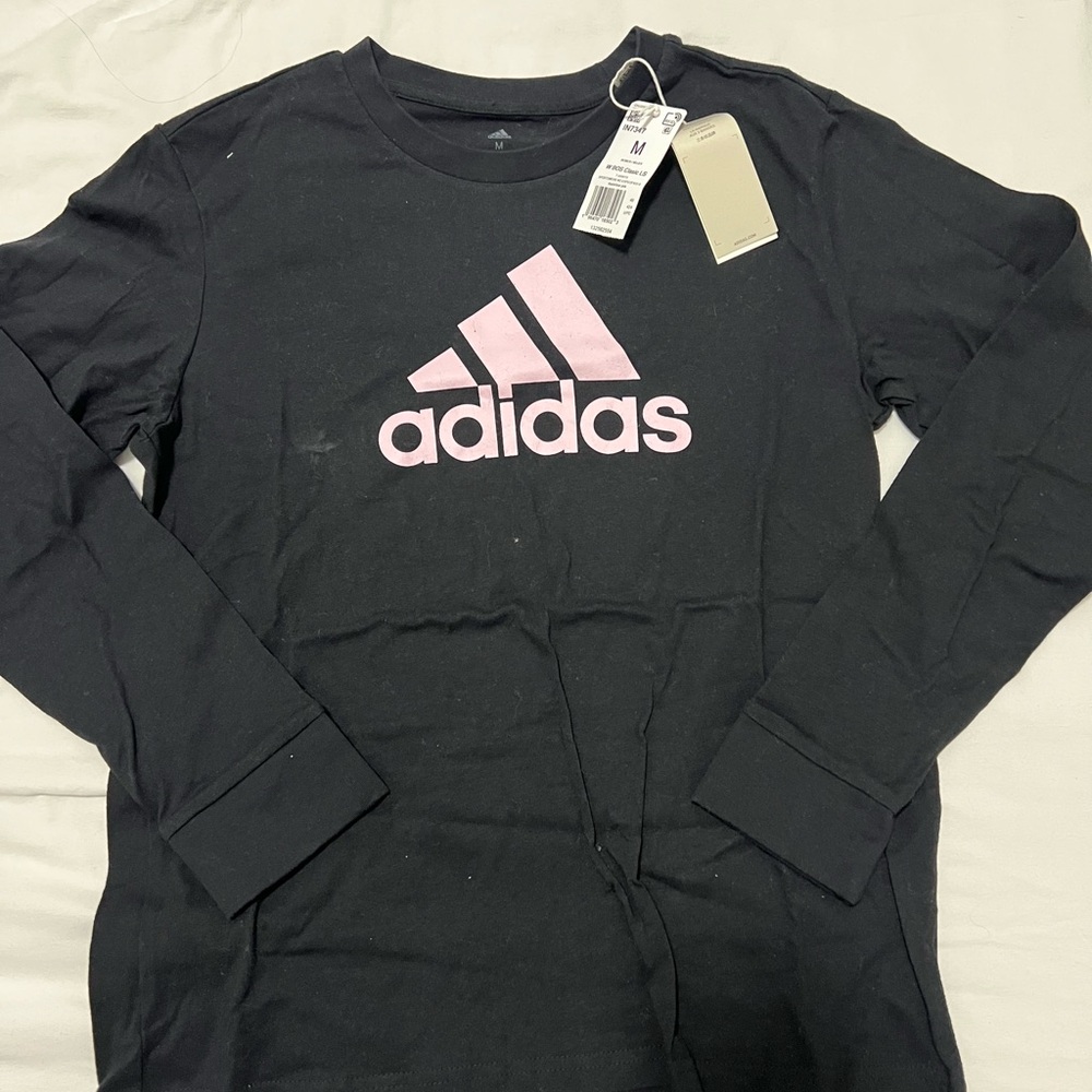 Adidas Black and Pink Logo Long Sleeve Shirt